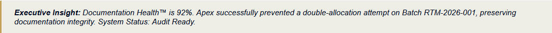 Screenshot of a Executive Summary of the portal